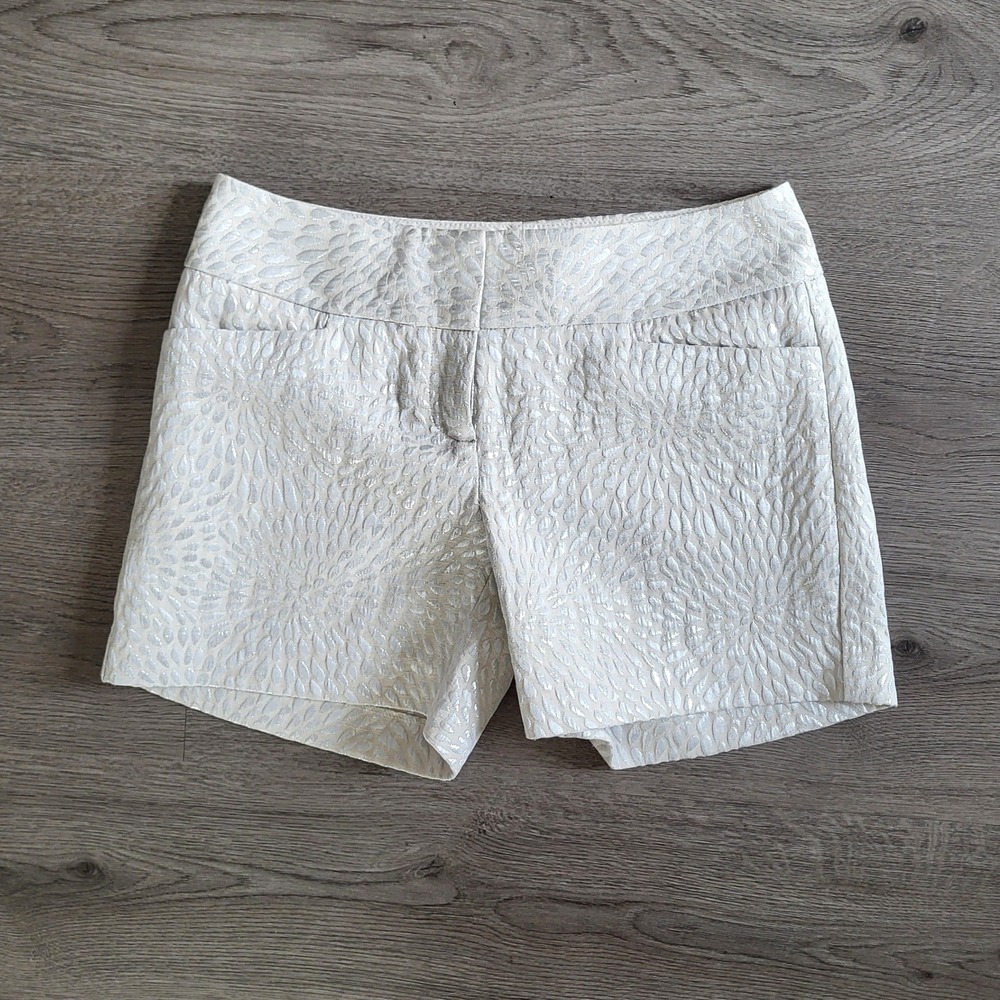 The Limited Cassidy Fit Metallic Jacquard Shorts Cream Silver Size 2 Dressy